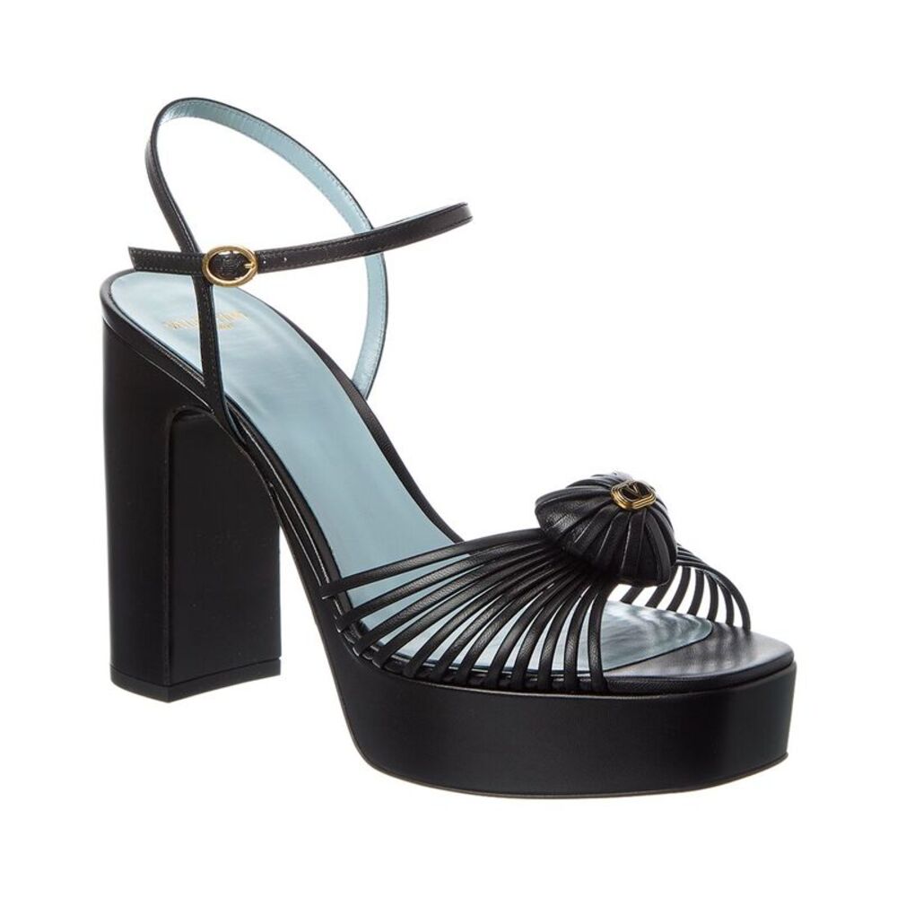 Valentino Royal Heart 115 Leather Platform Sandal, Black